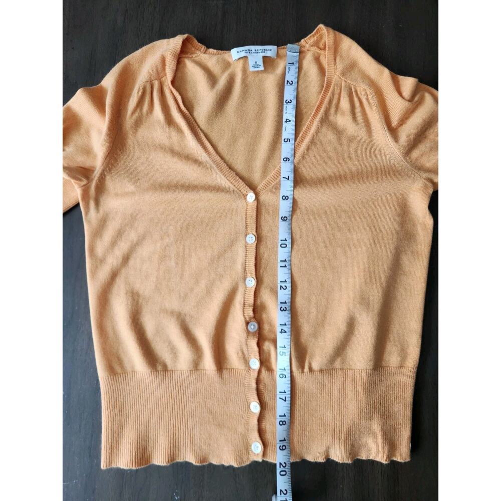 Banana Republic Women’s Silk Cashmere Short Sleeve Orange Cardigan Sweater Small - Picture 7 of 7